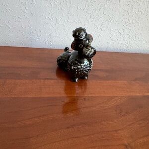 Vintage Poodle Shiny Black Glaze Boho Glam Dog Figurine Japan Estate Collectors